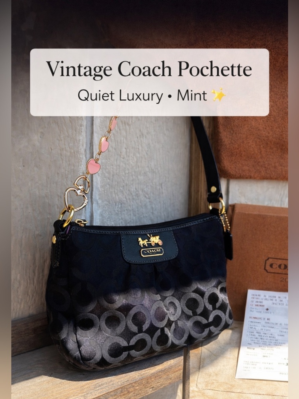 Vintage Coach Black Signature Jacquard Shoulder Bag Y2K Receipt and OG Box!